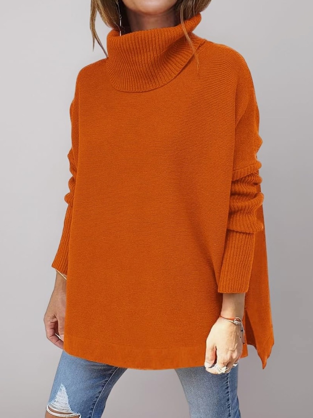 Lillusory Women's Oversized Orange Turtleneck Sweater